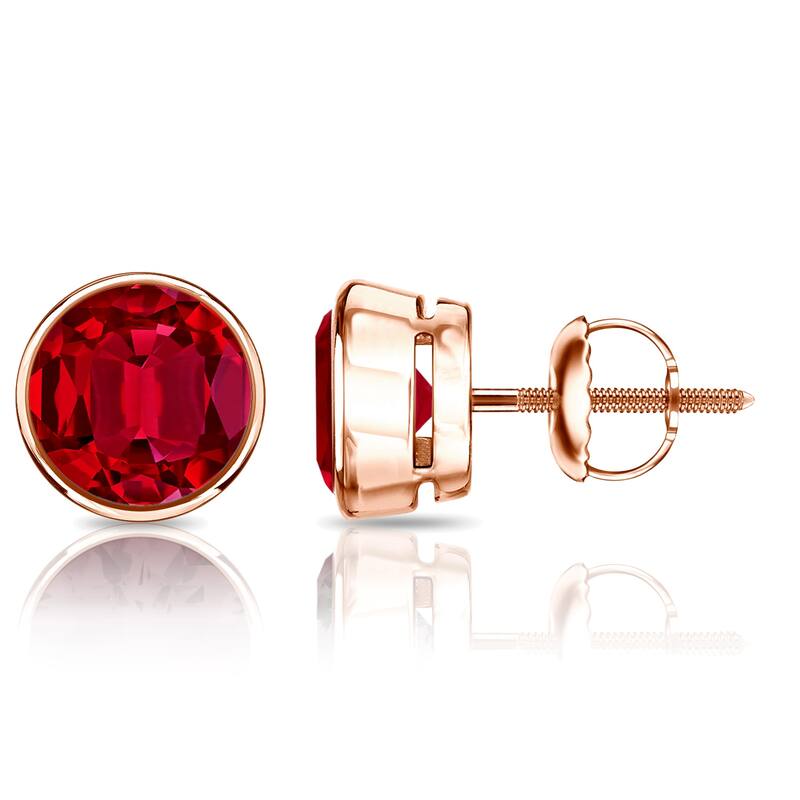 Auriya 14k Gold Lab Grown Gemstone Ruby Stud Earrings Round 0.25 to 5.00 ct. tw. Bezel Screw-Back - 2.50ct tgw. - Rose