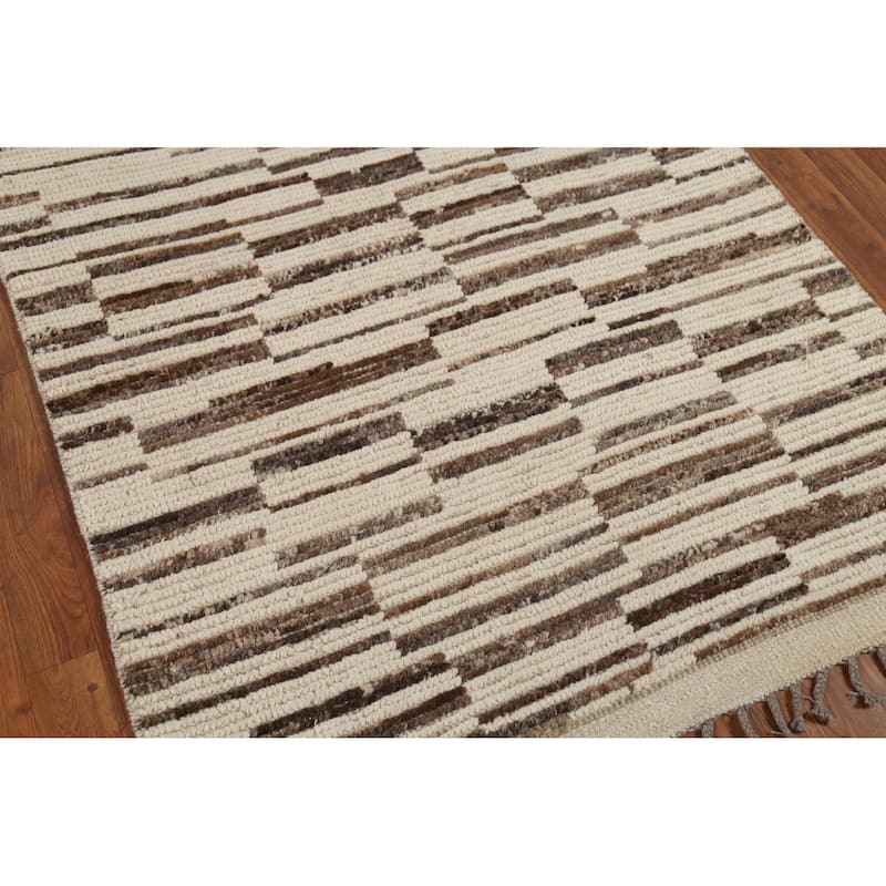 All-Over Striped Moroccan Oriental Runner Rug Hand-Knotted Wool Carpet - 4'0"x 13'6"