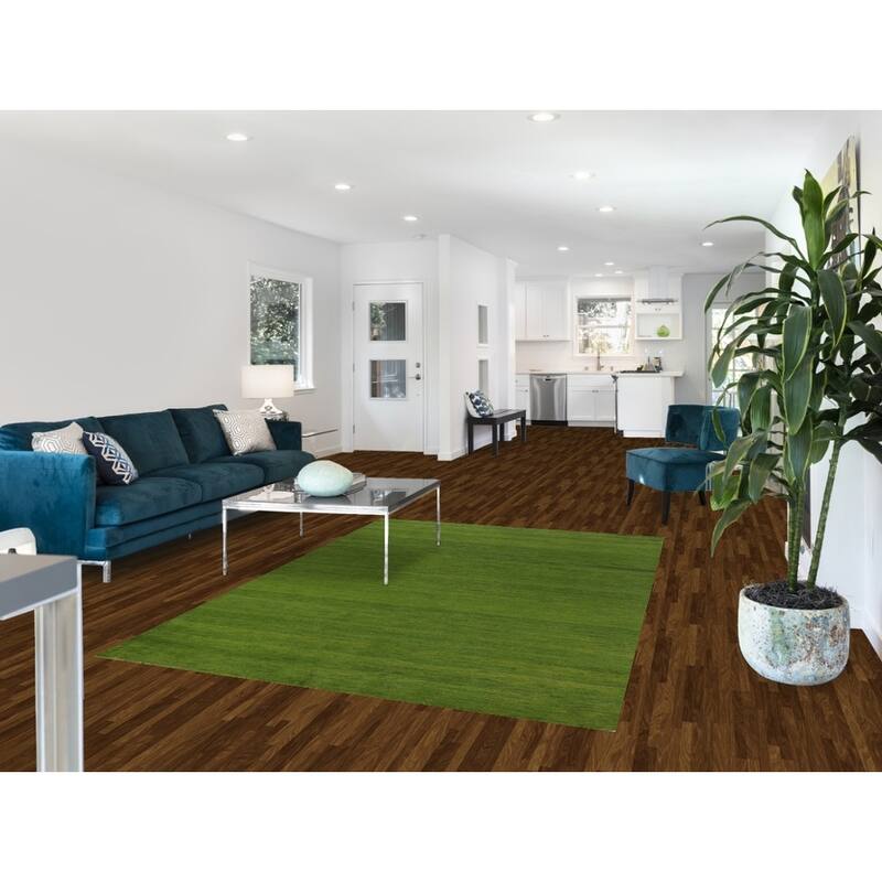 Modern Green Gabbeh Oriental Area Rug Handmade Wool Carpet - 5'4" x 7'9"