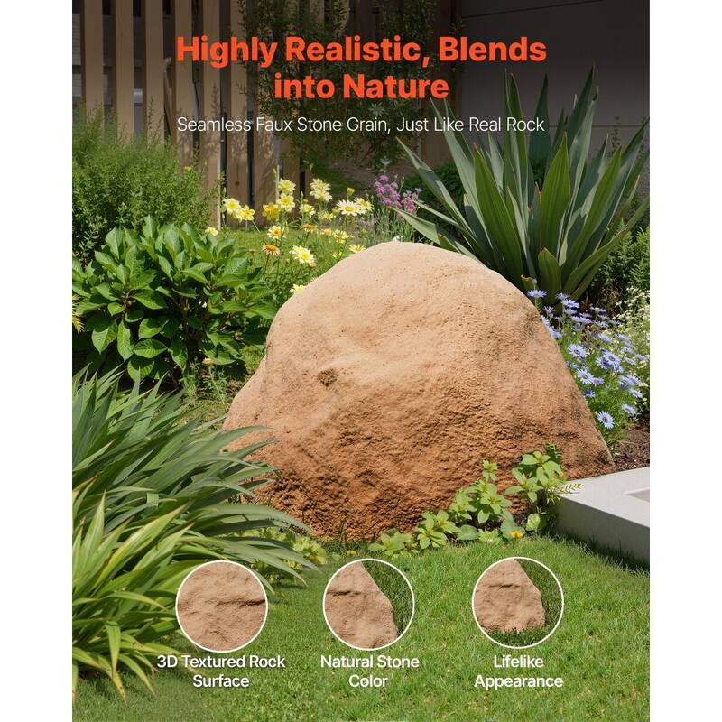 Medium Artificial Rock Cover Sandy Brown HDPE Landscape Stone Hide for Outdoor Fixtures