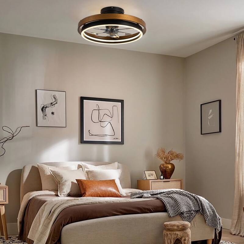 20 in. Modern Circle Wheel Color-Changing Integrated LED Semi-Flush Mount Fandelier w/ Remote Control - 19.6 in. W x 7.6 in. H