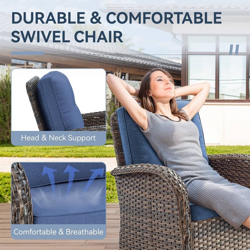 Gymojoy 7-Piece Patio Set with Glider Loveseat, Swivel Chairs & Fire Pit Table for Backyard, Garden