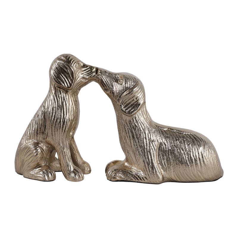 Cute Kissing Dogs Statue Figurine - Decorative Sculpture - 10", Gold - 9.75"