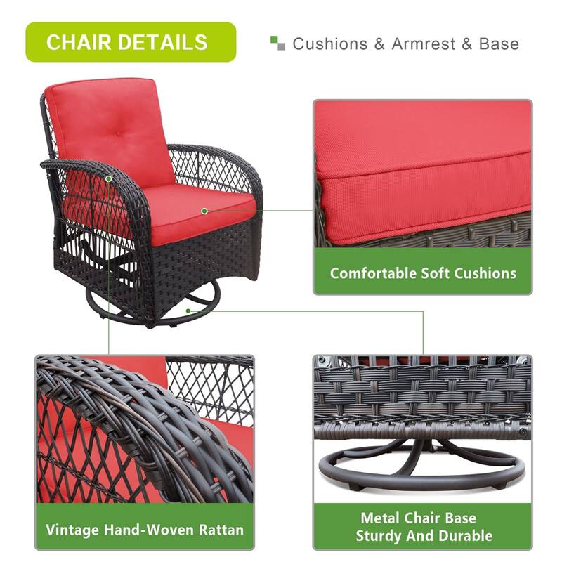 360-Degree Patio Wicker Swivel Rocker Chairs Set,w/Cushions and Table