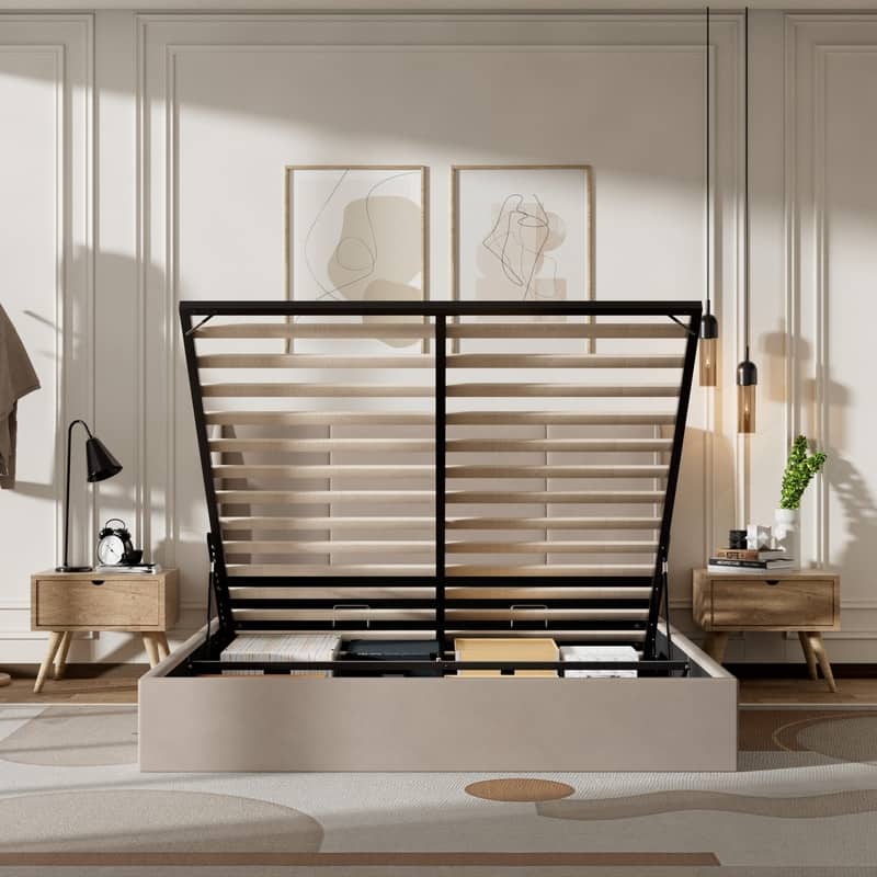 Modern Minimalist Upholstered Storage Bed with Lift-Up Platform