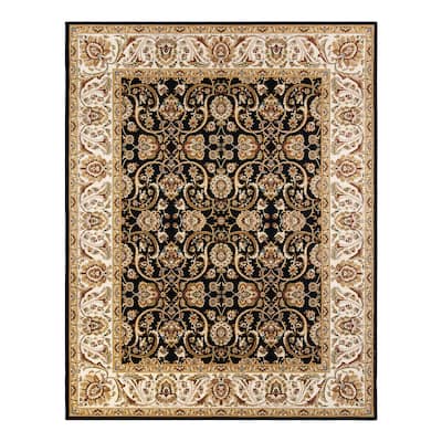 Gertmenian Majestic Croft Traditional Black and Gold Floral Border Area Rug