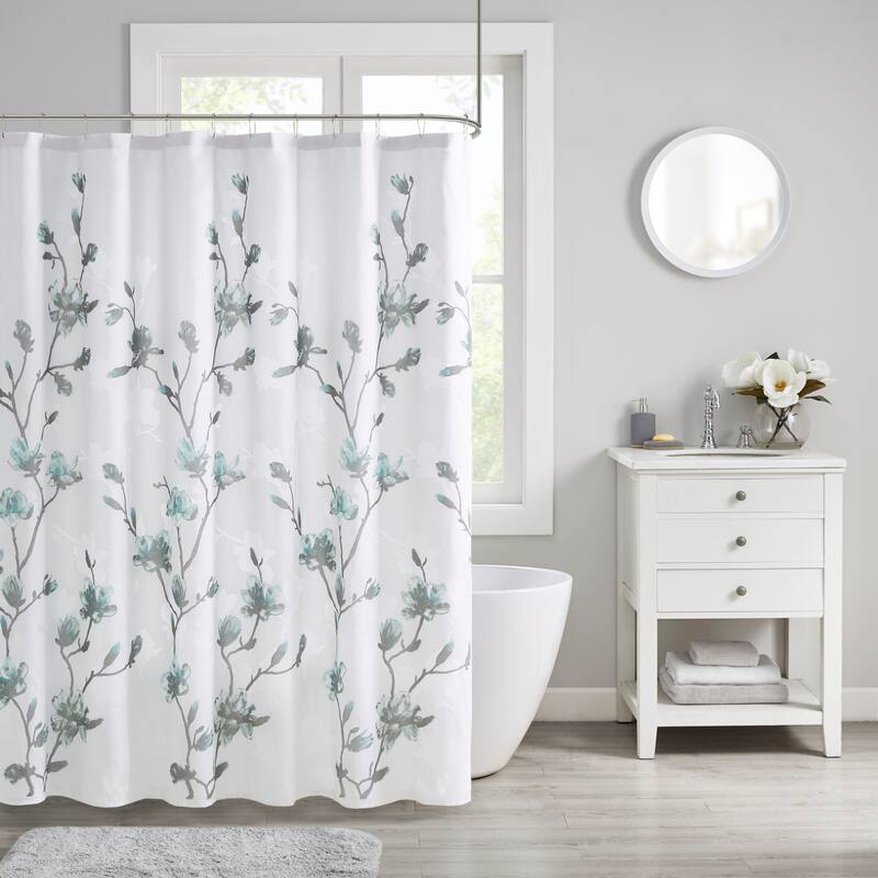 Madison Park Sylvan Floral Printed Burnout Shower Curtain - Aqua