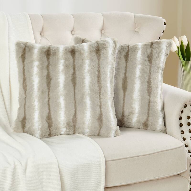 Amanda Stripe fauxfur Throw Pillow Covers Set of 2, NO INSERT