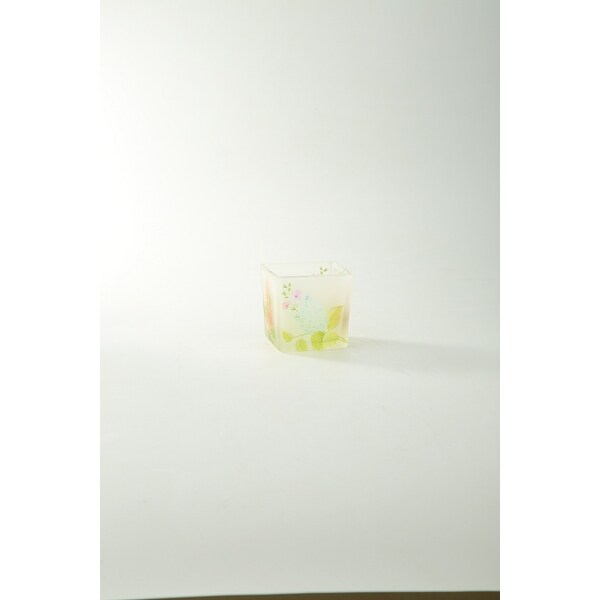 3" Clear Floral Printed Square Flower Hand Blown Glass Vase - N/A