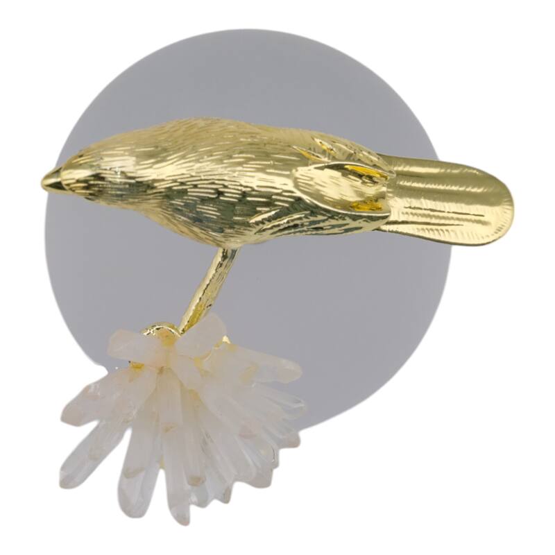 Metal Bird Statue with Crystal Sphere Base - 7", Gold & White - 7.0"