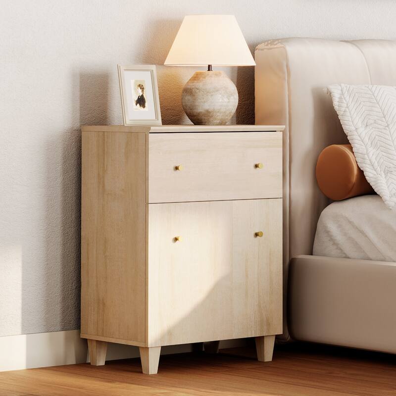 Tall Nightstand with Drawer and Door for Bedroom, 32.4"H