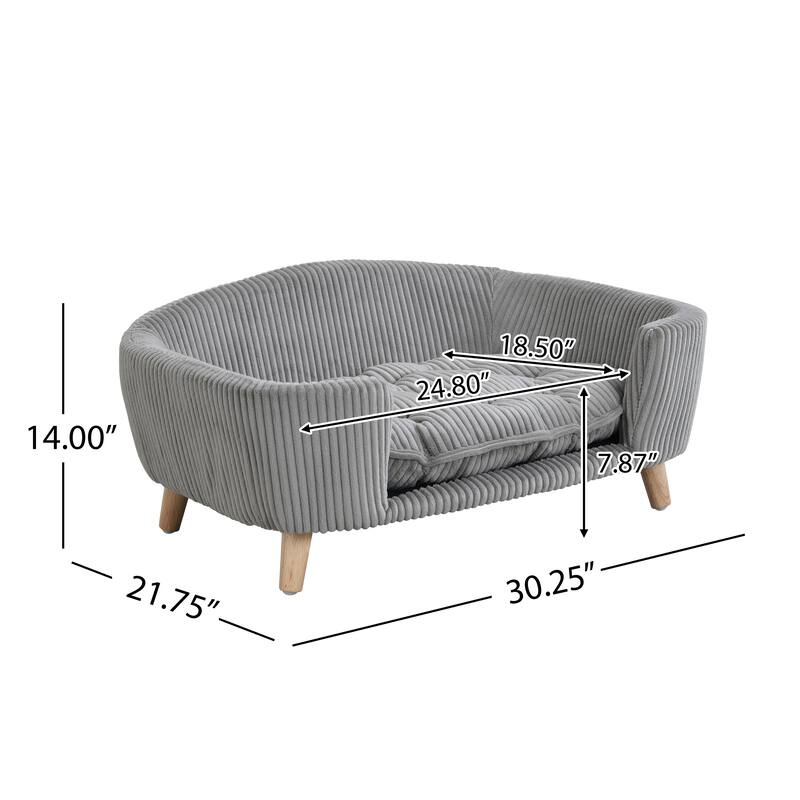 Elevated Dog Bed Frame for Small Dog, Corduroy Pet Couch Bed with Rubber Wood Legs