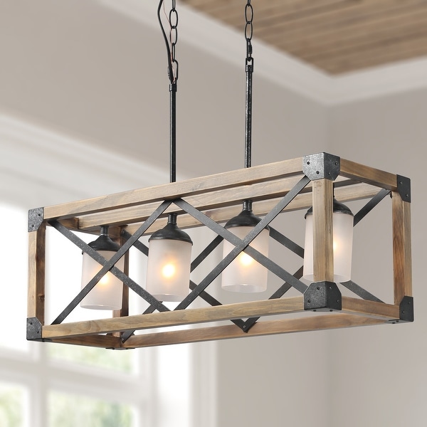 Shop Lnc Rustic Chandelier 4 Light Linear Kitchen Island Lighting L27 5 Xw9 8 Xh9 8 Overstock 19738524