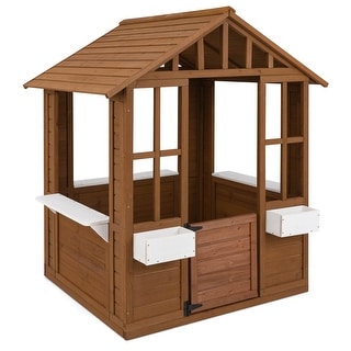 Costway Outdoor Playhouse Wood Adventures Cottage with Serving - Natural + White - See Details