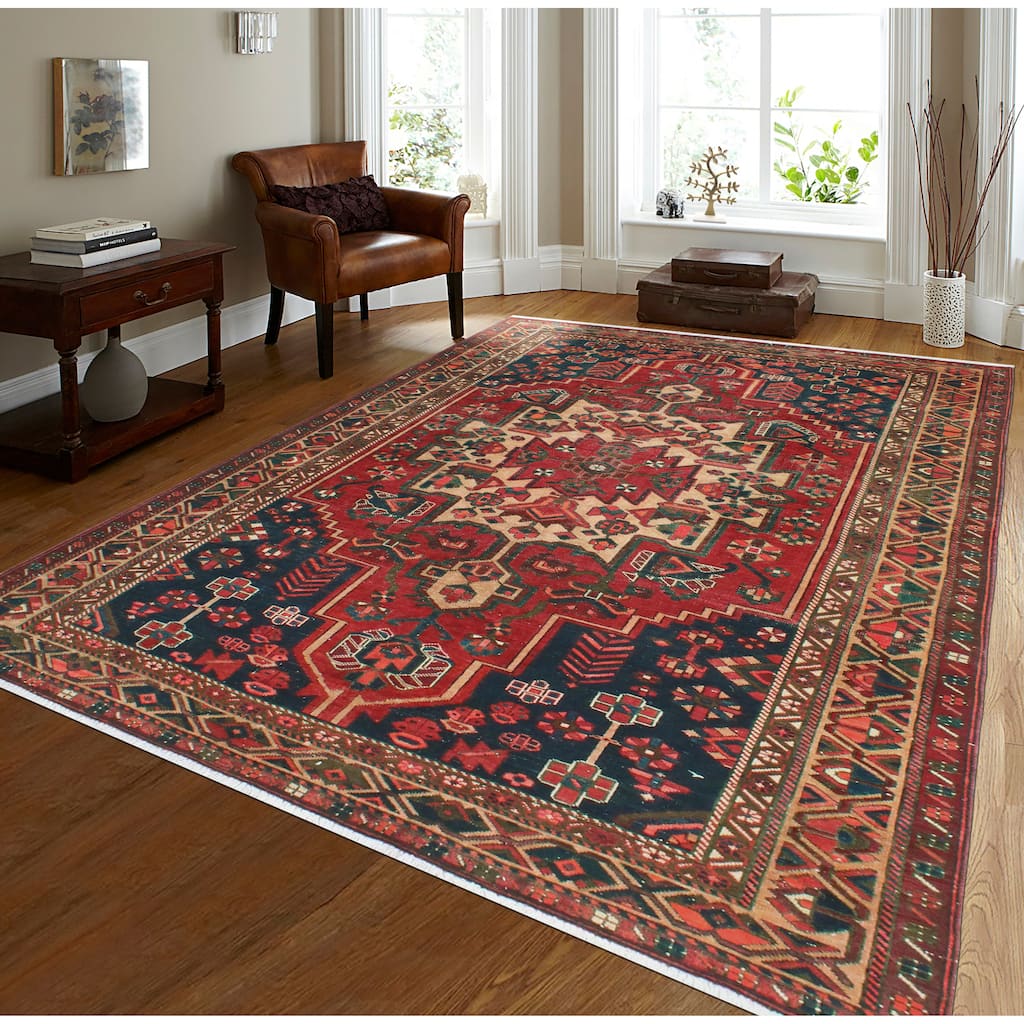 Vintage Distressed Wallace Burgundy/Beige Rug - 6'4" x 9'9"