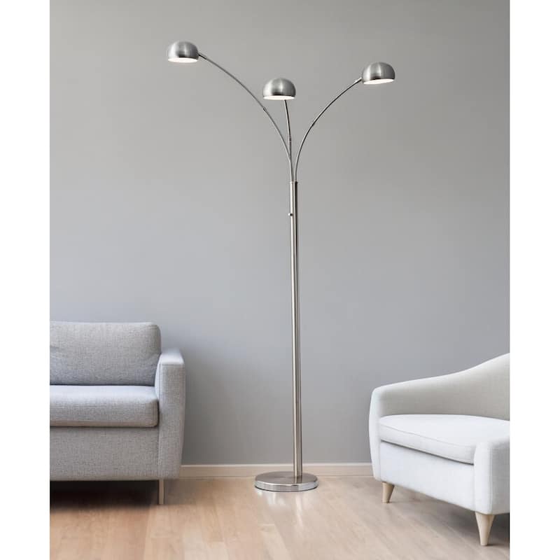 HomeRoots 84" Steel Three Light Tree Floor Lamp With Silver Metal Bell Shades - 45