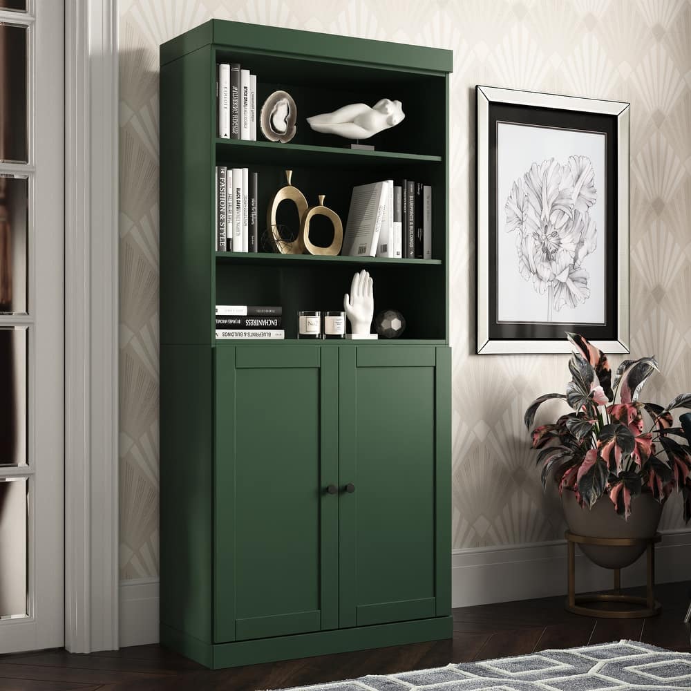 Palace Imports 100% Solid Wood 6-Shelf Bookcase, Shaker Doors, Adjustable Shelves, 32" Wide, 71.5" Tall