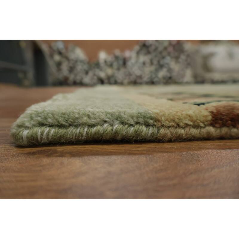 Hand Knotted Oriental 100% Wool Carpet Modern Geometric Green Nepalese Area Rug - 9' 0'' X 6' 0''