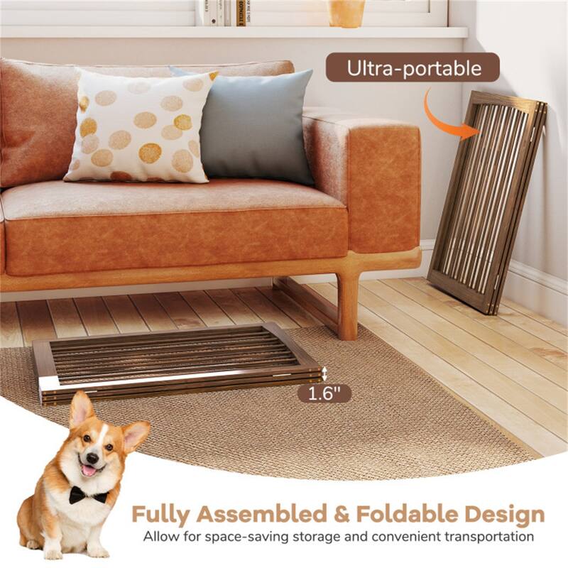 3 Panel Freestanding Wooden Dog Gate Pet Barrier for Doorways Kitchens or Bedrooms - 21" x 1.6" x 30"