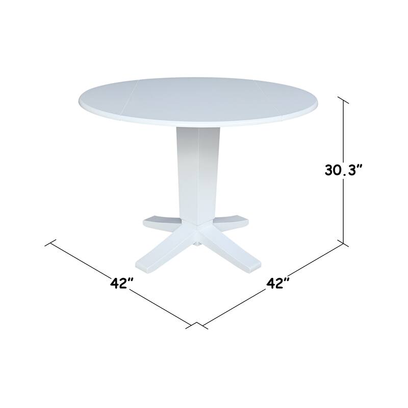 42 in Solid Wood Round Dual Drop Leaf Pedestal Dining Table