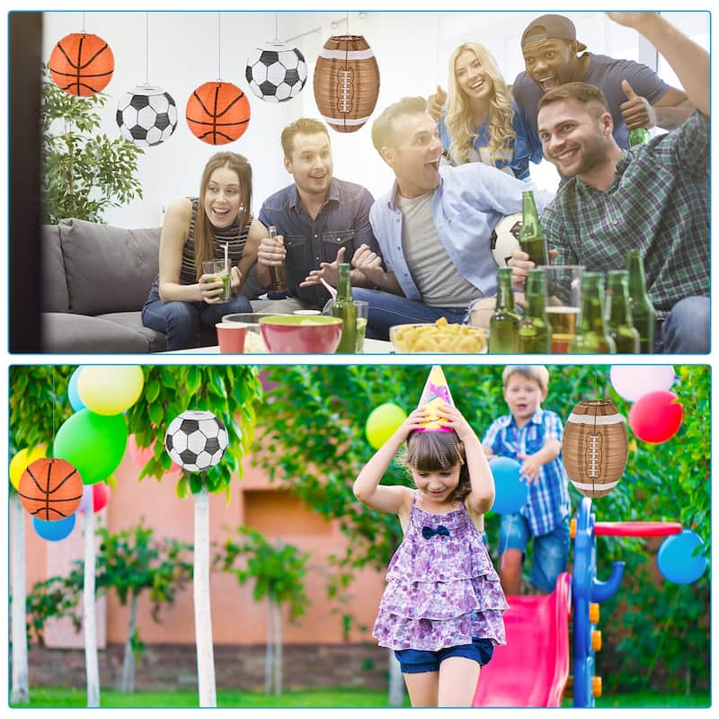 3Pcs Basketball Paper Lantern for Party Decorations, Orange Black - Orange Black