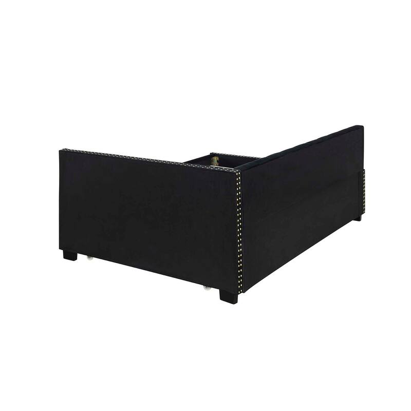 Twin Size Velvet Upholstered Daybed with Trundle and Button Design Backrest
