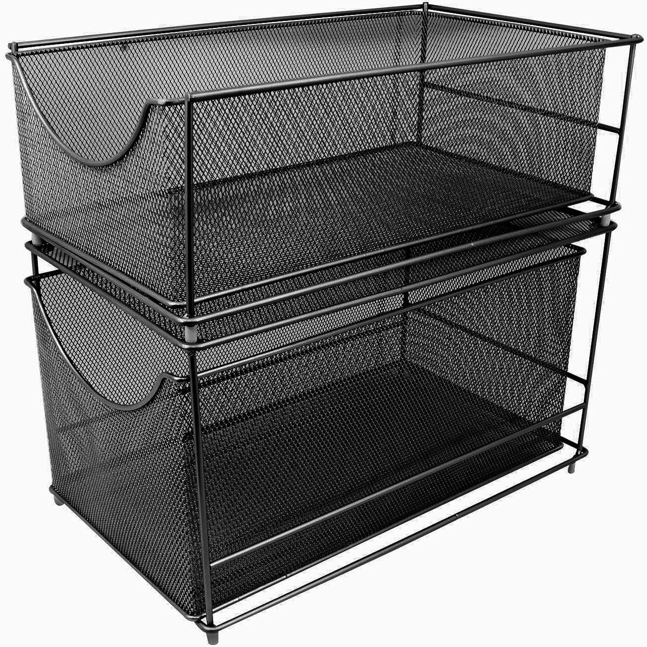 2 Tier White Metal Mesh Sliding Drawers Organizer Baskets