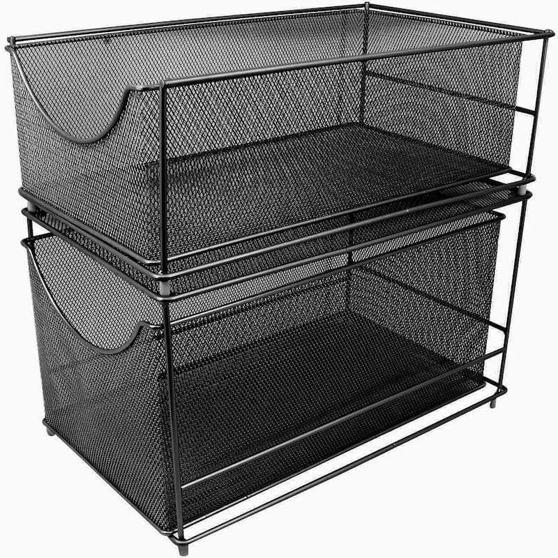 Mesh Steel Cabinet Organizer Set with 2 Pull Out Drawers - Black