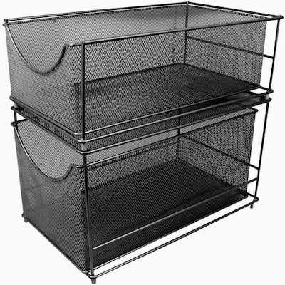 Mesh Steel Cabinet Organizer Set with 2 Pull Out Drawers - Black