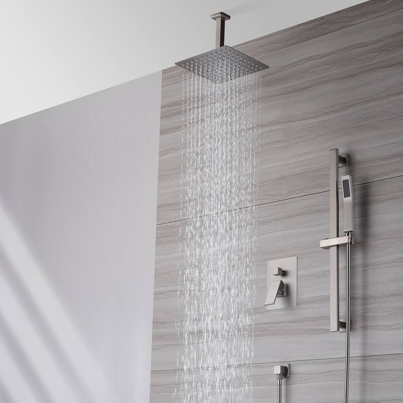 2 Function 10-inch Ceiling Mount Dual Shower Heads Shower System With Sliding Rod Shower Hand
