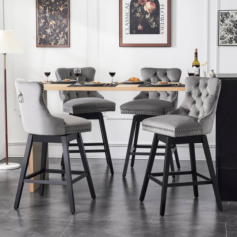 26"/30" Velvet Upholstered Swivel Counter or Bar Height Stools, Set of 4