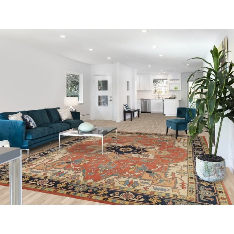Vegetable Dye Heriz Serapi Oriental Area Rug Handmade Wool Carpet - 9'2" x 11'11"