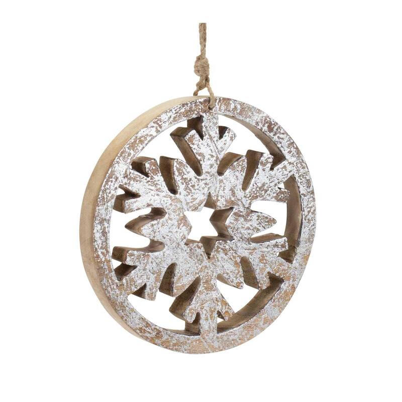 Club 12 White Brown Cut Out Snowflake Christmas Disc Ornaments 8"