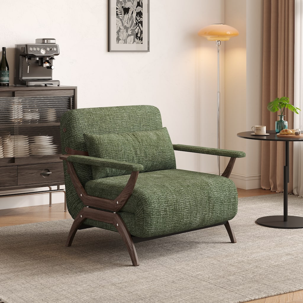 Luoxiao 32.5'' Green Chenille Fabric Reclining Sleeper Sofa ArmChair