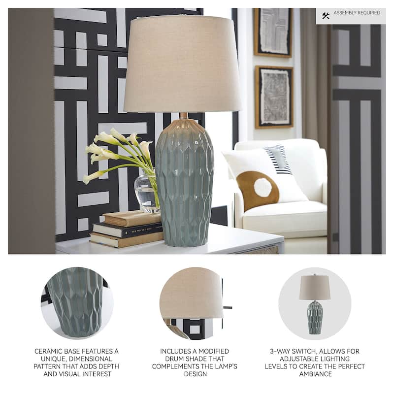 Signature Design by Ashley Hadbury Blue Table Lamp (Set of 2) - 14" W x 14" D x 26.75" H