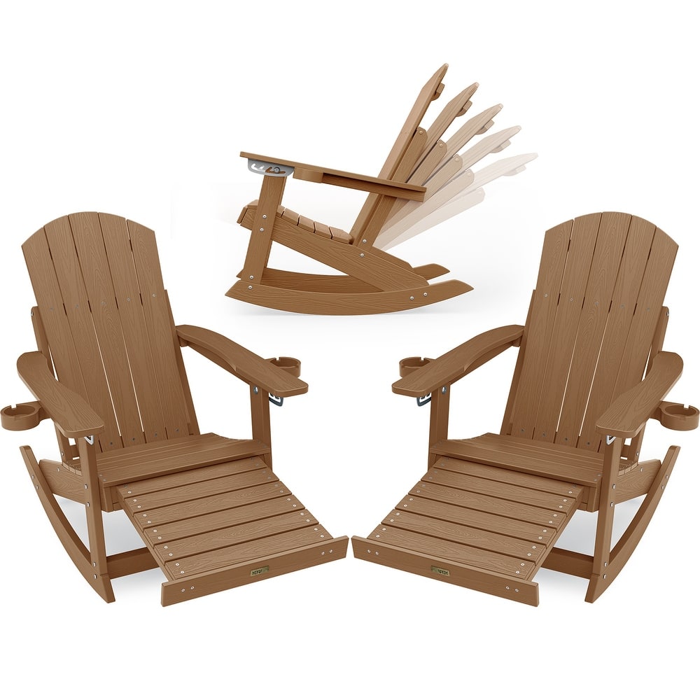 WINSOON HIPS Outdoor Rocking Chair with Adjustable Backrest and Retractable Ottoman-Set of 2