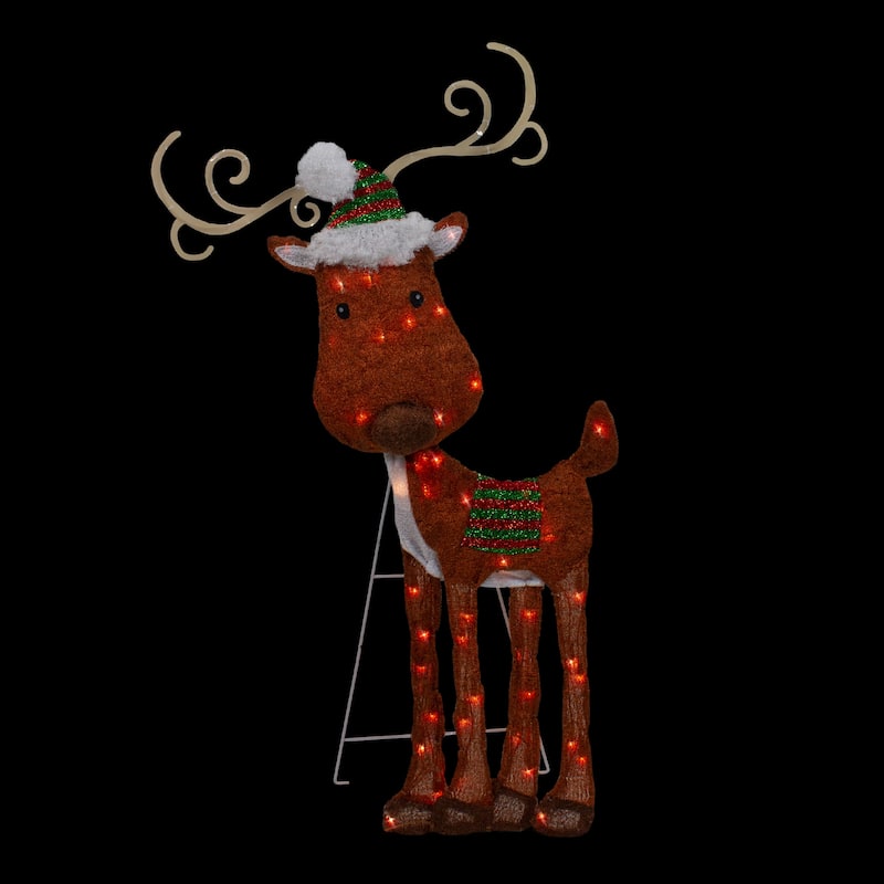 32" Lighted 2D Chenille Reindeer Outdoor Christmas Decoration