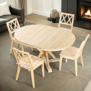 Mid-Century 5-Piece Extendable Round Dining Table Set with 15.7 ...