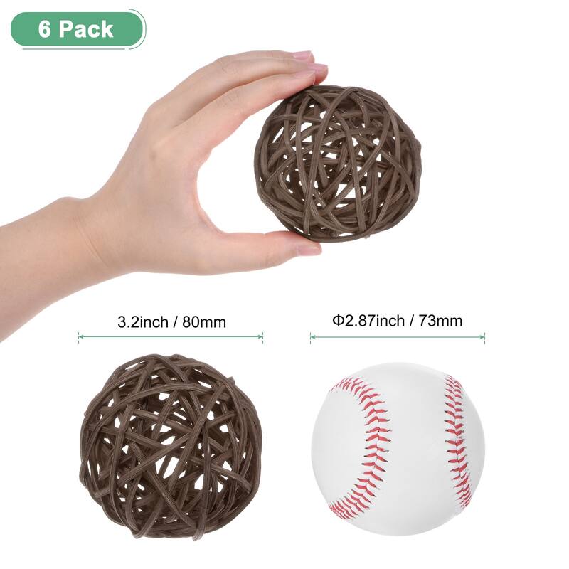 6-Pack Wicker Rattan Balls for Christmas/Weddings/DIY - Brown - 3.2 Inch