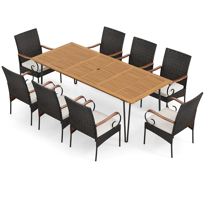 Gymax 9 PCS Outdoor Patio Dining Set Acacia Wood Square & Table - Multi