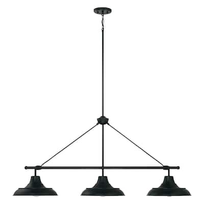 Jones 48" 3-light Matte Black/ White Linear Island Fixtue/ Chandelier