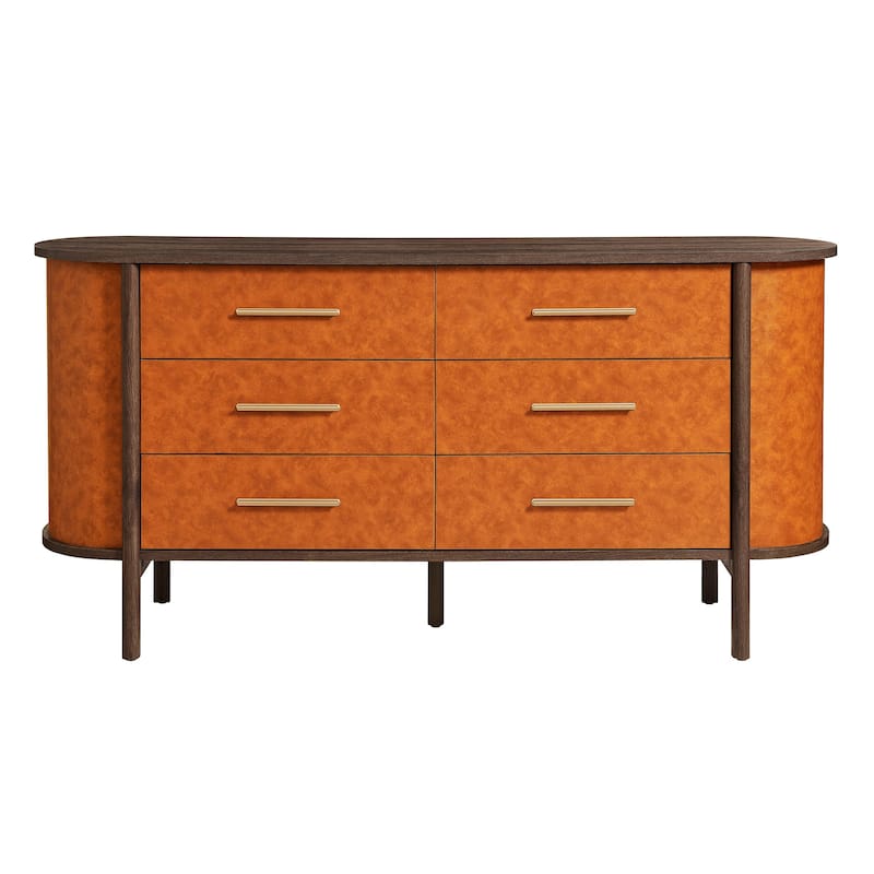 Coralie Curved 6-Drawer Vegan Leather Oval Dresser