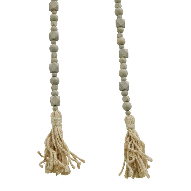 Bohemian Natural Wood Bead Garland with Cotton Tassels - 80 x 1