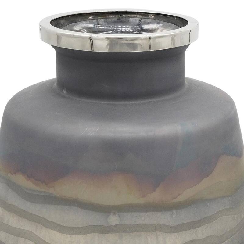 Set of Two Black And Gray Abstract Glass Round Table Vases - 22.50
