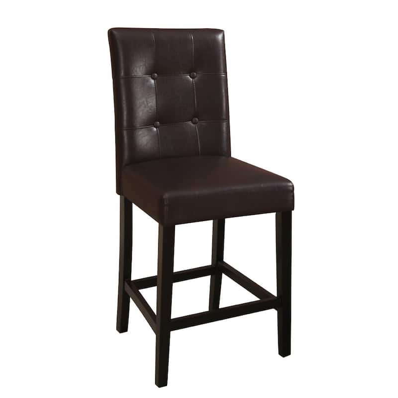 Brown Faux Leather Wooden Bar Chairs Set of 2 with Tufted High Back - 40 H x 18 W x 22 L