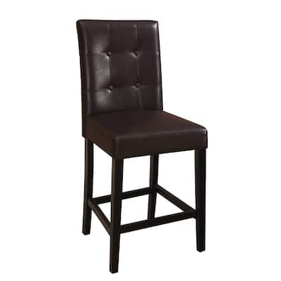 Brown Faux Leather Wooden Bar Chairs Set of 2 with Tufted High Back - 40 H x 18 W x 22 L