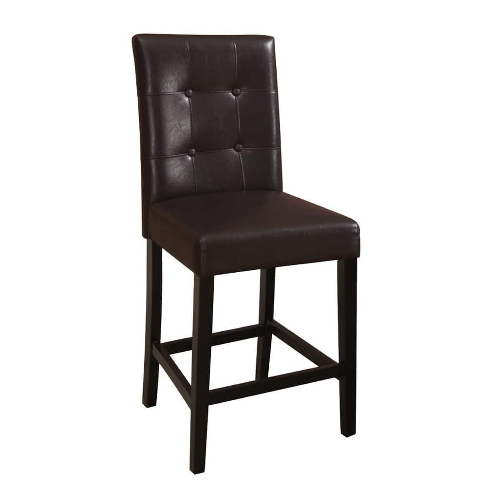 Brown Faux Leather Wooden Bar Chairs Set of 2 with Tufted High Back - 40 H x 18 W x 22 L