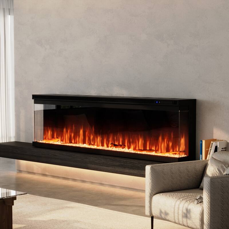 3-Sided Electric Fireplace with 12-Color Flame, Dual Heat Settings 750W/1500W, Smart App & Remote Control – 50/60/70 Inch - 60"W