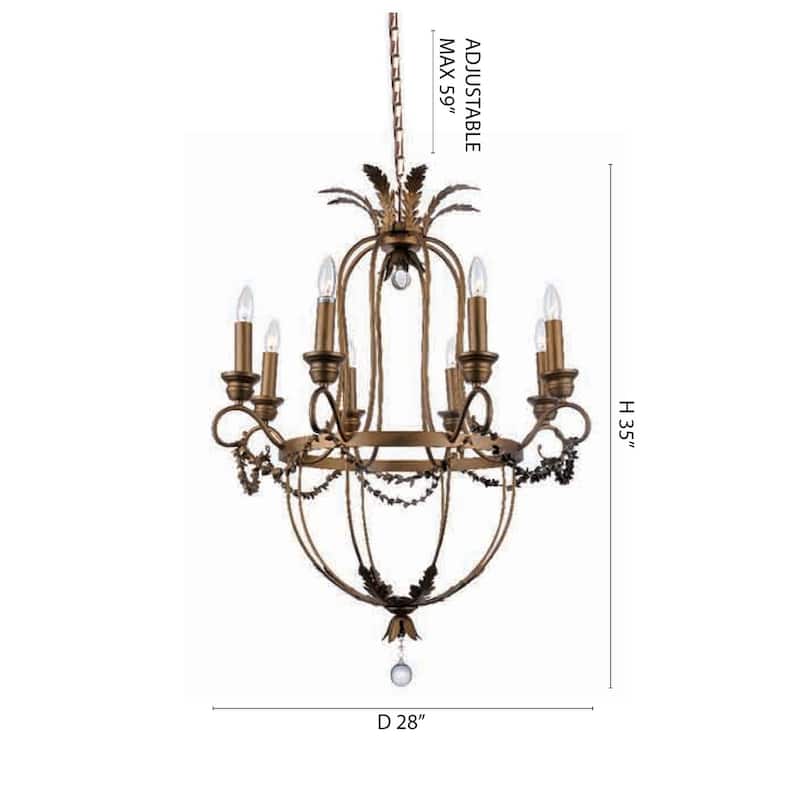 8-Light Bronze Chandelier With Clear Crystal Accents