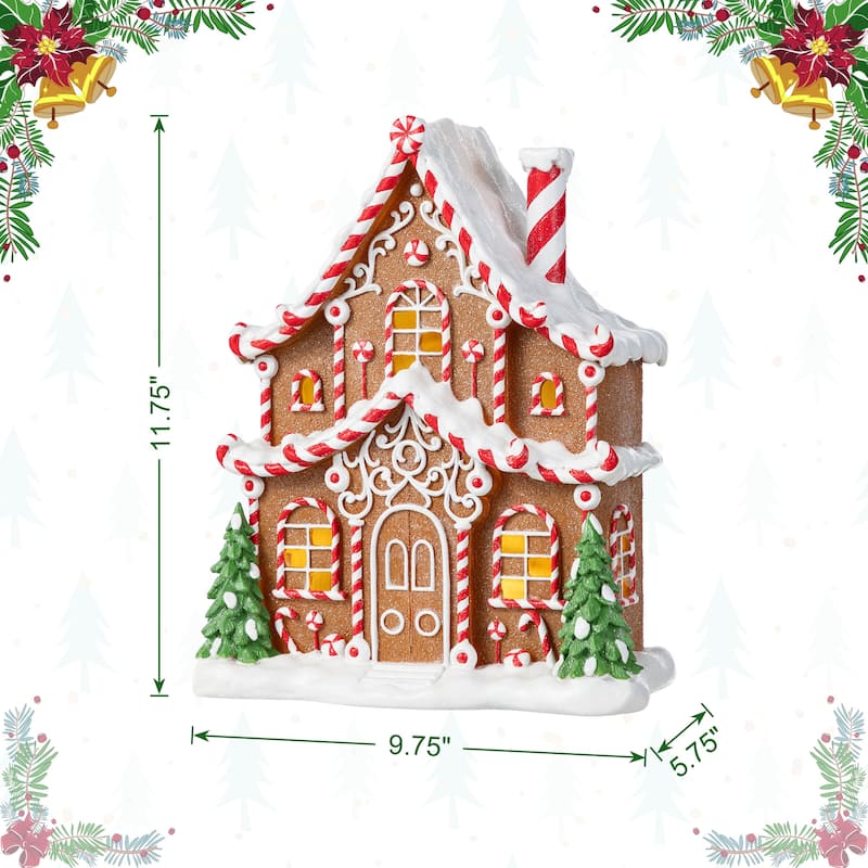 Glitzhome Lighted Christmas Gingerbread House Resin Village Xmas Table Decor Collectible Figurines